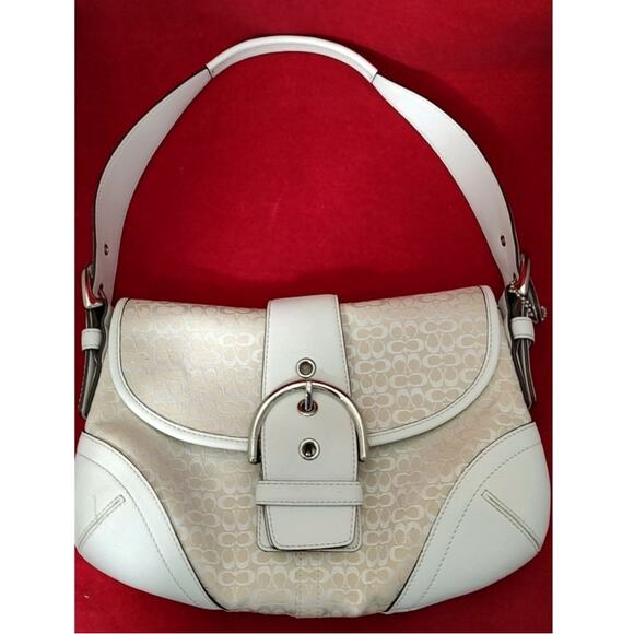 VTG Coach 6818 Soho Handbag 2004 Cream White Leather Brown Int Silver Hardware - Picture 1 of 9